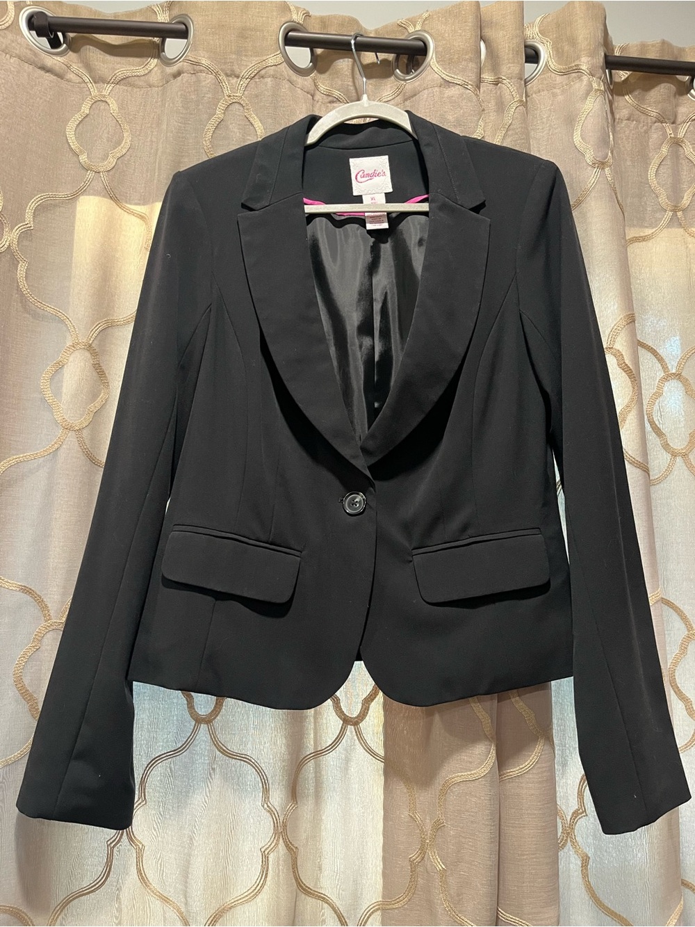 Candie's Black Single-Button Blazer with Flap Pockets